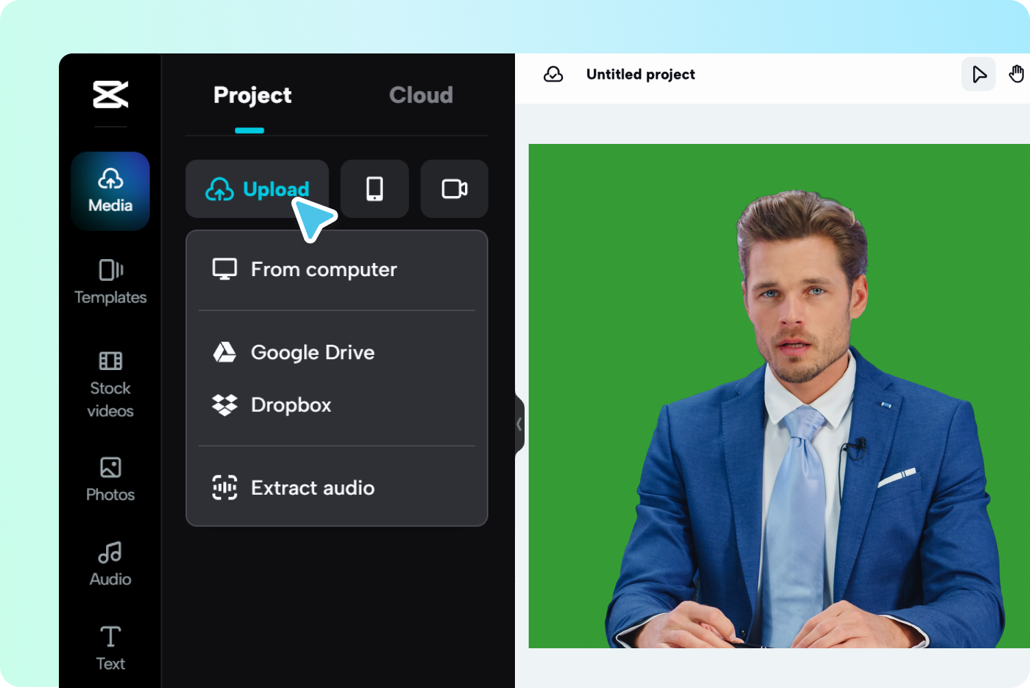 Lataa video to chroma key video editor